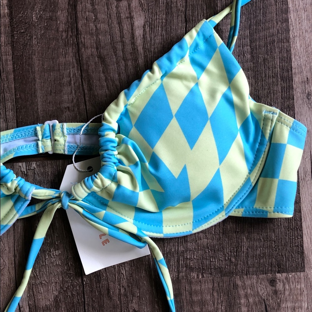 Aurelle Swim Riza Blue and Yellow Checkered Swim Top NEW - Picture 3 of 7